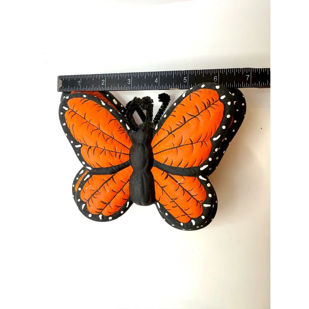 Monarch Butterfly Ceramic Wall Decor Orange Black Hand Painted 3D Art Set 2